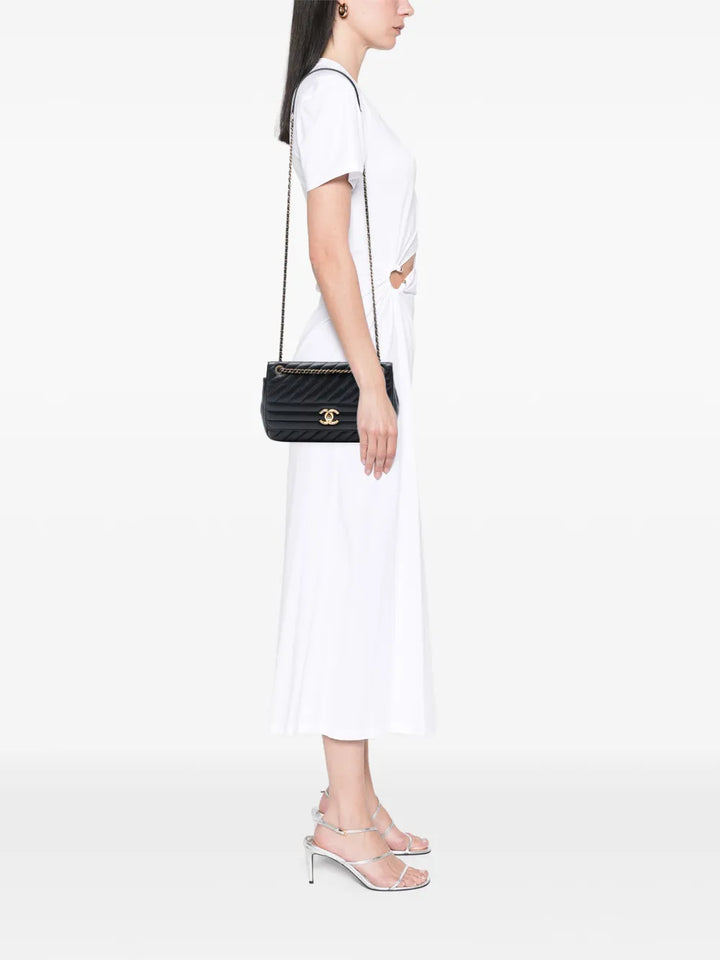 Chanel Pre Owned 2016 2017 Medium Diagonal Quilted Goatskin Flap Shoulder Bag — Same as shown — Size One Size — Side View