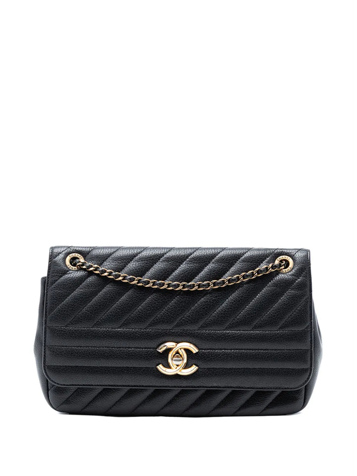 Chanel Pre Owned 2016 2017 Medium Diagonal Quilted Goatskin Flap Shoulder Bag — Same as shown — Size One Size — Front View
