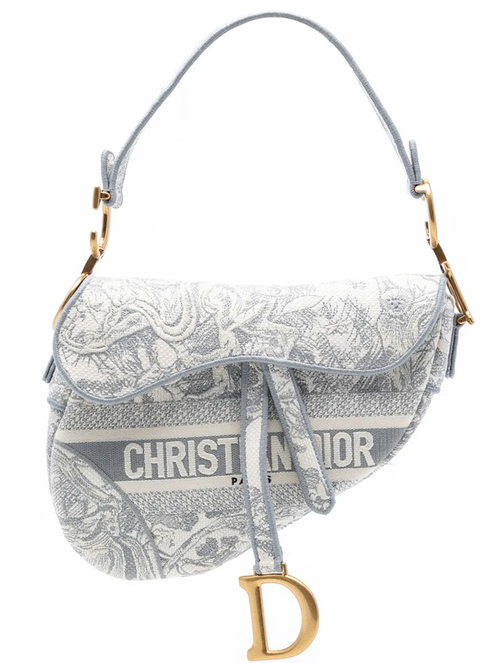 Christian Dior Pre Owned 2021 Canvas Embroidered Toile De Jouy Saddle Bag Shoulder Bag — Same as shown — Size One Size — Front View