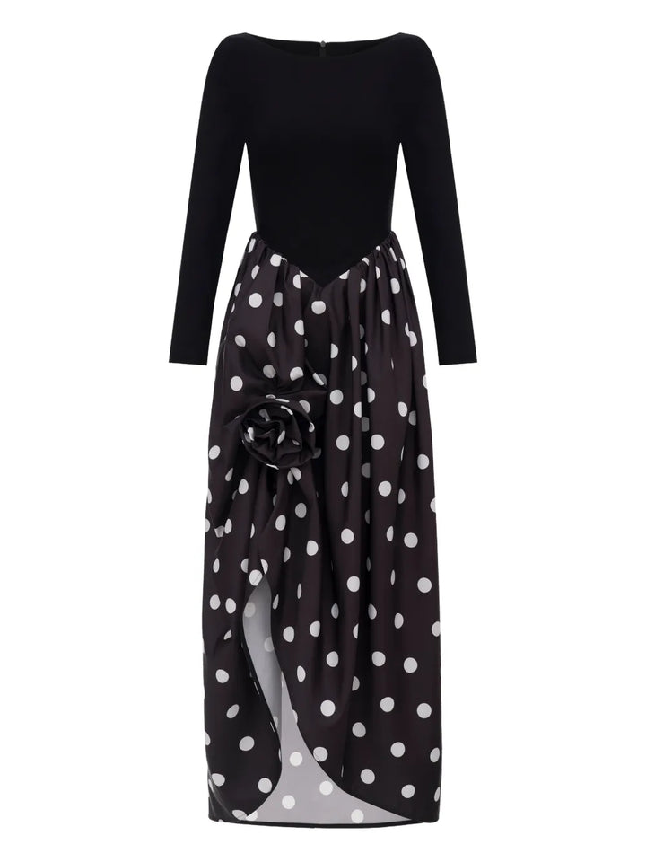 Sleeper Aurora Polka Dot Maxi Dress — Black — Size XS — Front View