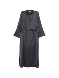 Peserico Tie Waist V Neck Midi Dress — Grey — Size XS — Front View