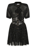 Self Portrait Lace Belted Midi Dress — Black — Size XS — Front View