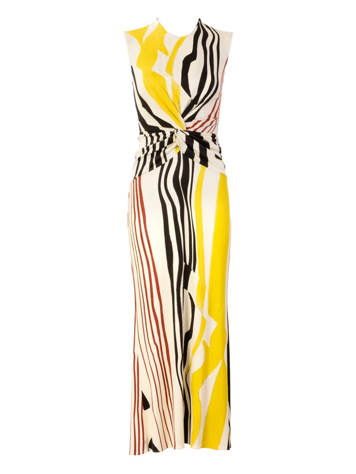 Silvia Tcherassi Luna Striped Detail Knotted Midi Dress — White/ Red — Size XS — Front View
