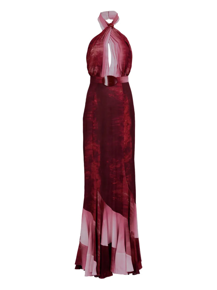 Silvia Tcherassi Raisa Halterneck Belted Maxi Dress — Red — Size XS — Front View