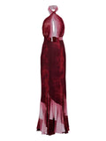 Silvia Tcherassi Raisa Halterneck Belted Maxi Dress — Red — Size XS — Front View
