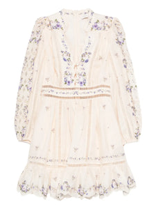 Zimmermann Patience Floral Print Lace Mini Dress — Cream — Size XS — Front View