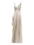 Gemy Maalouf Asymmetrical Draped Maxi Dress — Beige — Size XS — Front View
