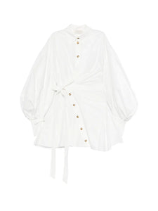 Zimmermann Tie Waist Button Mini Dress — White/ Red — Size XS — Front View
