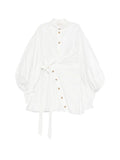Zimmermann Tie Waist Button Mini Dress — White/ Red — Size XS — Front View