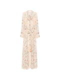 Zimmermann Floral Print Tie Neck Maxi Dress — Pink — Size XS — Front View