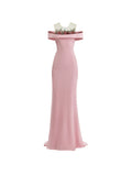 Gemy Maalouf Floral Beaded Off Shoulder Maxi Dress — Pink — Size S — Front View