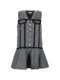 Ganni V Neck Flounce Dress — Grey — Size XS — Front View
