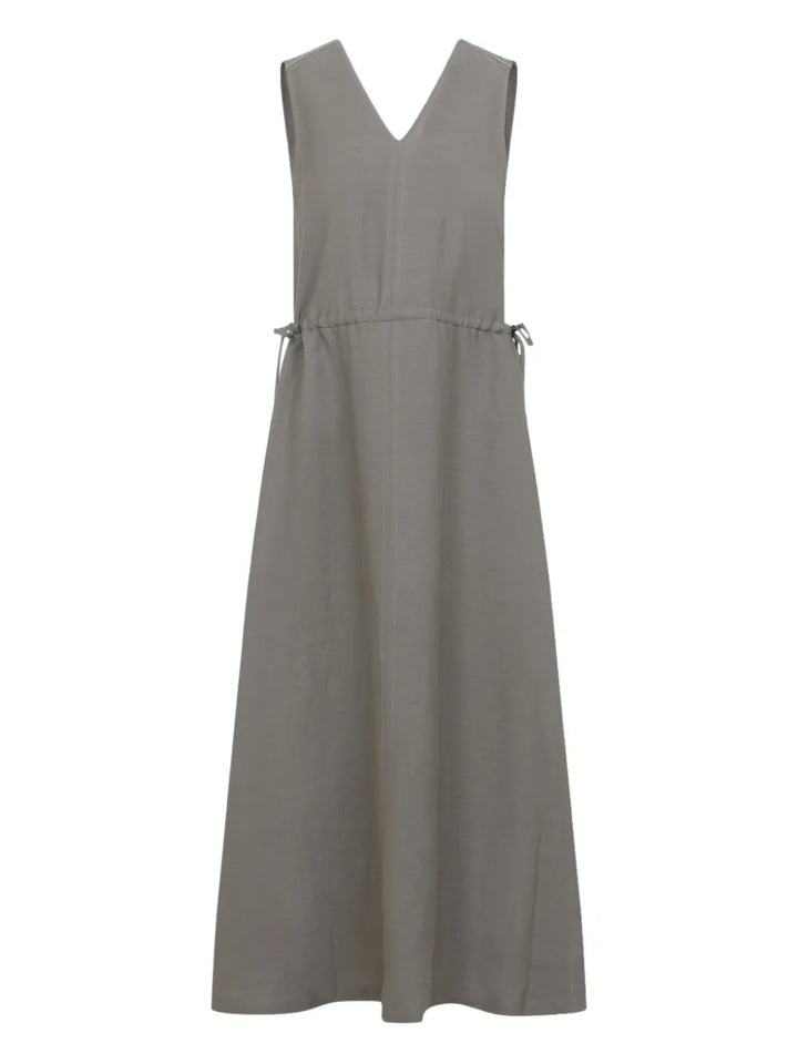 Peserico V Neck Midi Dress — Brown — Size XS — Front View