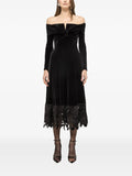 Nissa Off Shoulder Velvet Midi Dress — Black — Size S — Front View