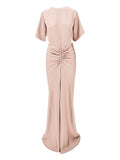 The Andamane Iris Ruched Maxi Dress — Pink — Size XS — Front View