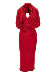 The Andamane Annie Open Back Midi Dress — Red — Size XS — Front View