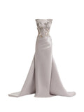 Gemy Maalouf Embroidered Draped Maxi Dress — Grey/ Red — Size XS — Front View