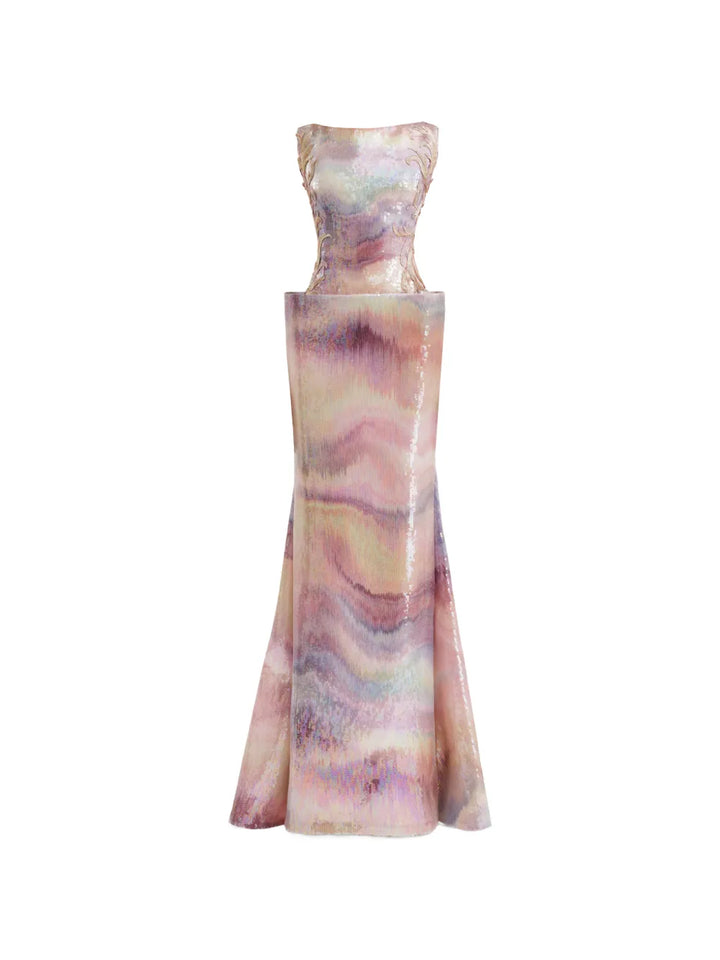 Gemy Maalouf Patterned Maxi Dress — Red/ Pink — Size XS — Front View