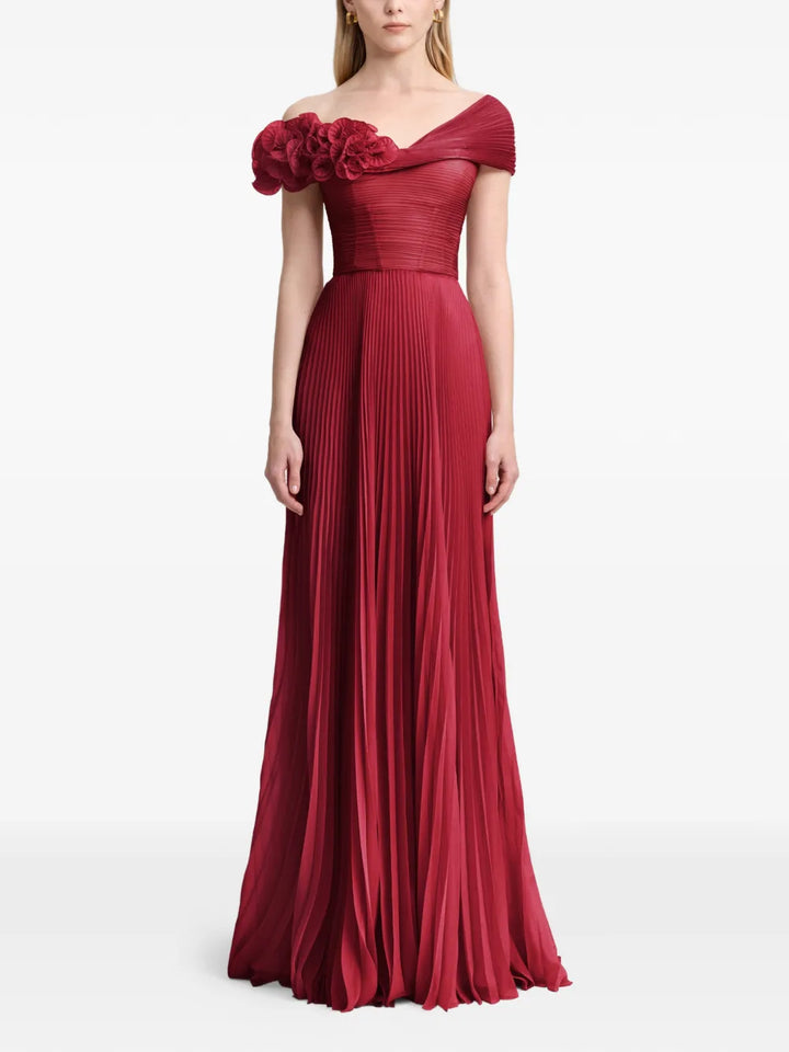 Gemy Maalouf Chiffon Corset Gown — Red — Size XS — Front View
