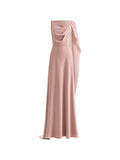 Gemy Maalouf Asymmetrical Cape Satin Dress — Pink — Size XS — Front View