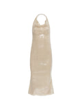 Oseree Sequin Halter Dress — Beige — Size XS — Front View