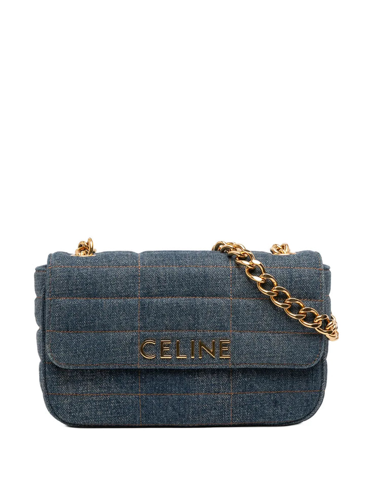 Celine Pre Owned 2022 Matelasse Denim Monochrome Chain Shoulder Bag — Same as shown — Size One Size — Front View