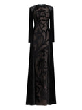 Gemy Maalouf Floral Embroidery Velvet Dress — Black — Size S — Front View