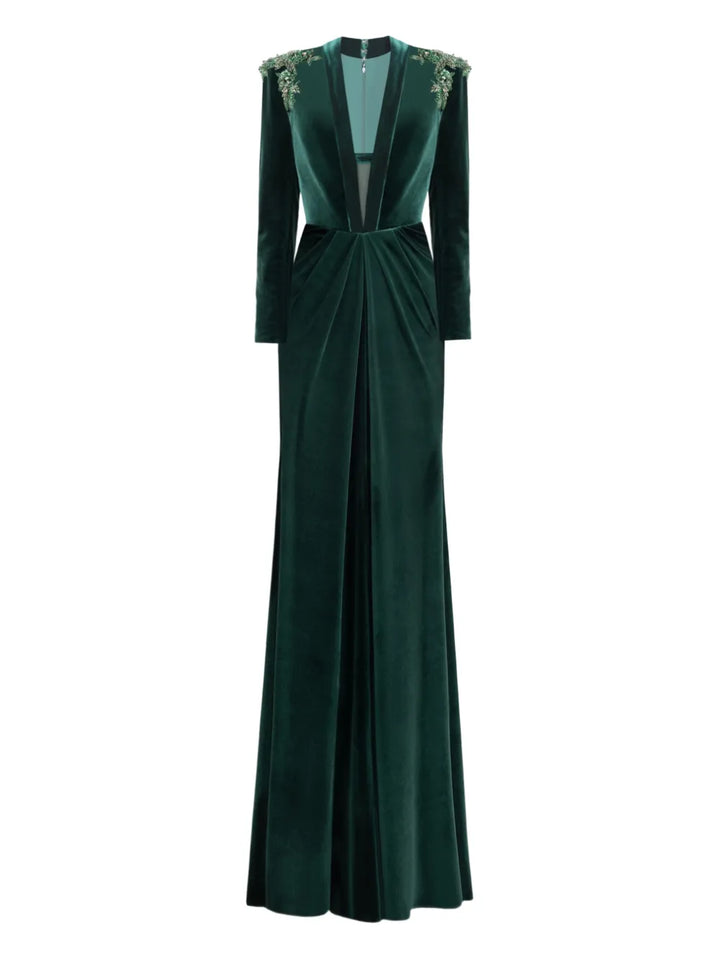 Gemy Maalouf Beaded Shoulders Velvet Dress — Same as shown — Size XS — Front View
