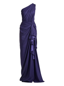 Tadashi Shoji One Shoulder Ruffled Maxi Dress — Red/ Purple — Size XS — Front View