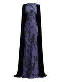 Gemy Maalouf Beaded Cape Dress — Blue — Size XS — Front View