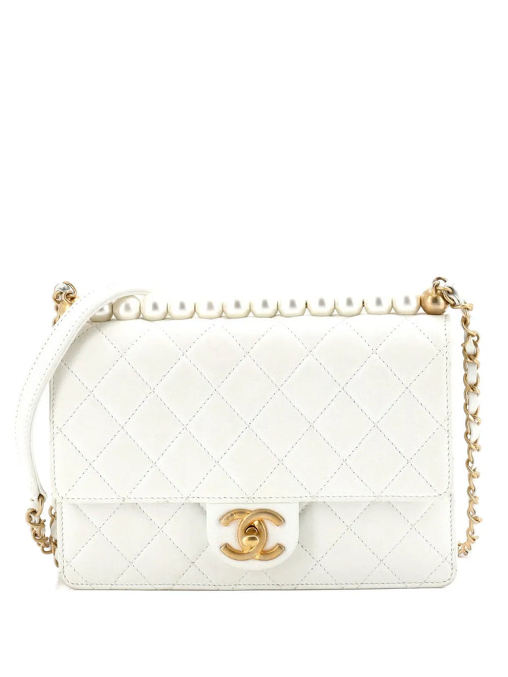 Chanel Pre Owned Chic Pearls Flap Bag Quilted Lambskin Small Shoulder Bag — Same as shown — Size One Size — Front View