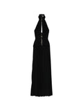 Elisabetta Franchi Halterneck Pleated Maxi Dress — Black/ Gold — Size XS — Front View
