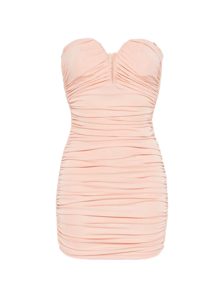 Elisabetta Franchi Sweetheart Neckline Ruched Mini Dress — Pink — Size S — Front View