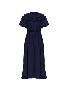 Ulla Johnson Ayan Ruffled Fringed Dress — Blue — Size S — Front View