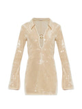 Oseree Sequined Mini Dress — Beige/ Gold — Size S — Front View