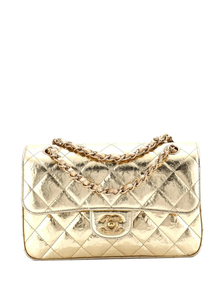 Chanel Pre Owned Classic Double Flap Bag Quilted Hammered Metallic Calfskin Small Shoulder Bag — Same as shown — Size One Size — Front View