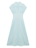 Simkhai Farlow Pleated Midi Dress — Blue/ Red — Size XS — Front View