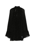 Staud Roux Pleated Ruffled Mini Dress — Black — Size S — Front View