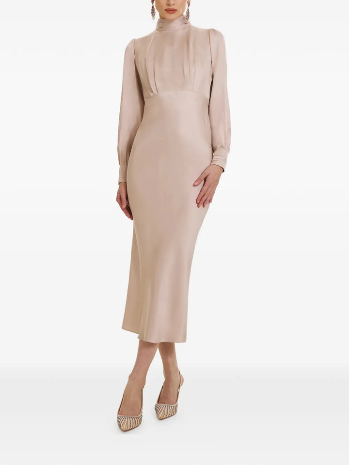 Framboise Jacob High Neck Midi Dress — Beige — Size XS — Front View