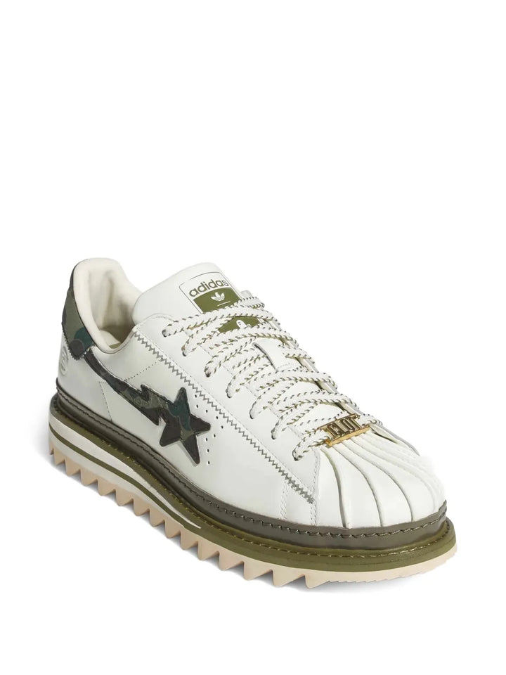 adidas Clot X Bape?Camouflage Star Low-Tops Sneakers — White / Green — Size US M 8.5 - US W 10 — Side View