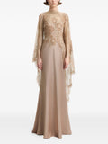 Gemy Maalouf Embroidered Lace Gown — Beige/ Red — Size M — Front View