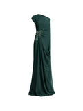Gemy Maalouf Draped Cape Sleeve Gown — Green — Size S — Front View