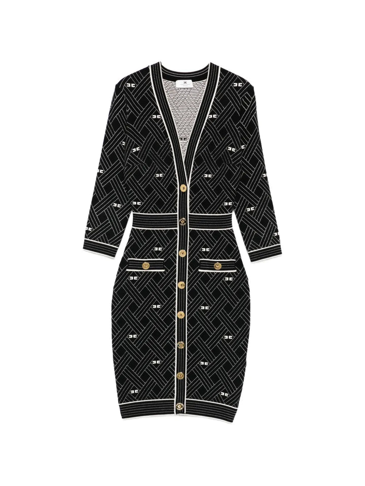 Elisabetta Franchi Button Patterned Dress — Black/ Gold — Size XS — Front View