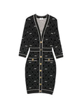Elisabetta Franchi Button Patterned Dress — Black/ Gold — Size XS — Front View