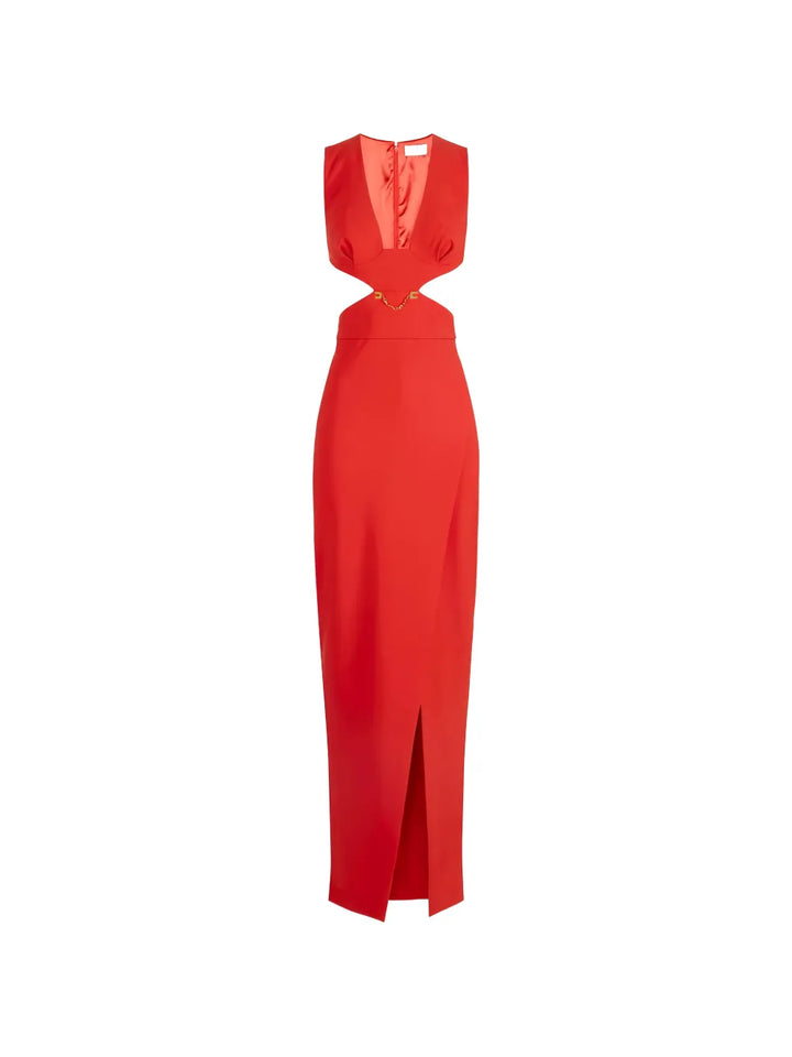 Elisabetta Franchi Cut Outs Chain Detail Maxi Dress — Red — Size M — Front View