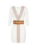 Elisabetta Franchi Striped Knit Mini Dress — Ivory — Size S — Front View
