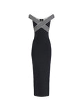 Elisabetta Franchi Striped Long Dress — Black — Size XS — Front View