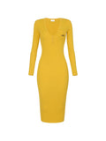 Elisabetta Franchi V Neck Rmidi Dress — Gold — Size XS — Front View