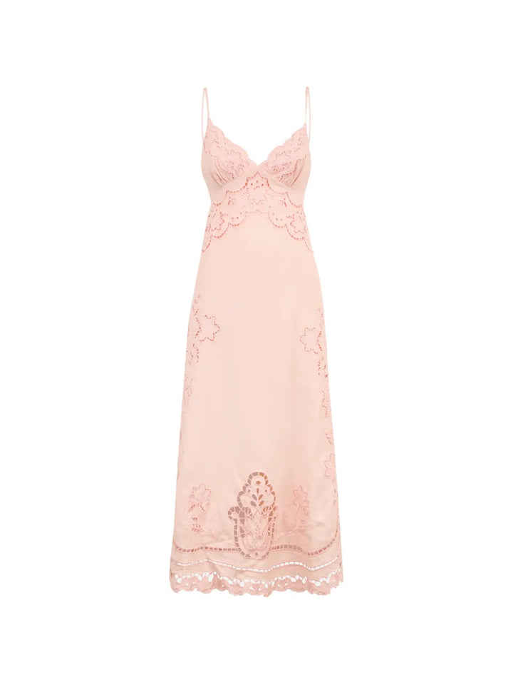 Farm Rio Eyelet Embroidery Sleeveless Dress — Pink — Size XS — Front View