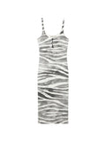 Blumarine Zebra Print Button Detail Midi Dress — White/ Grey — Size S — Front View